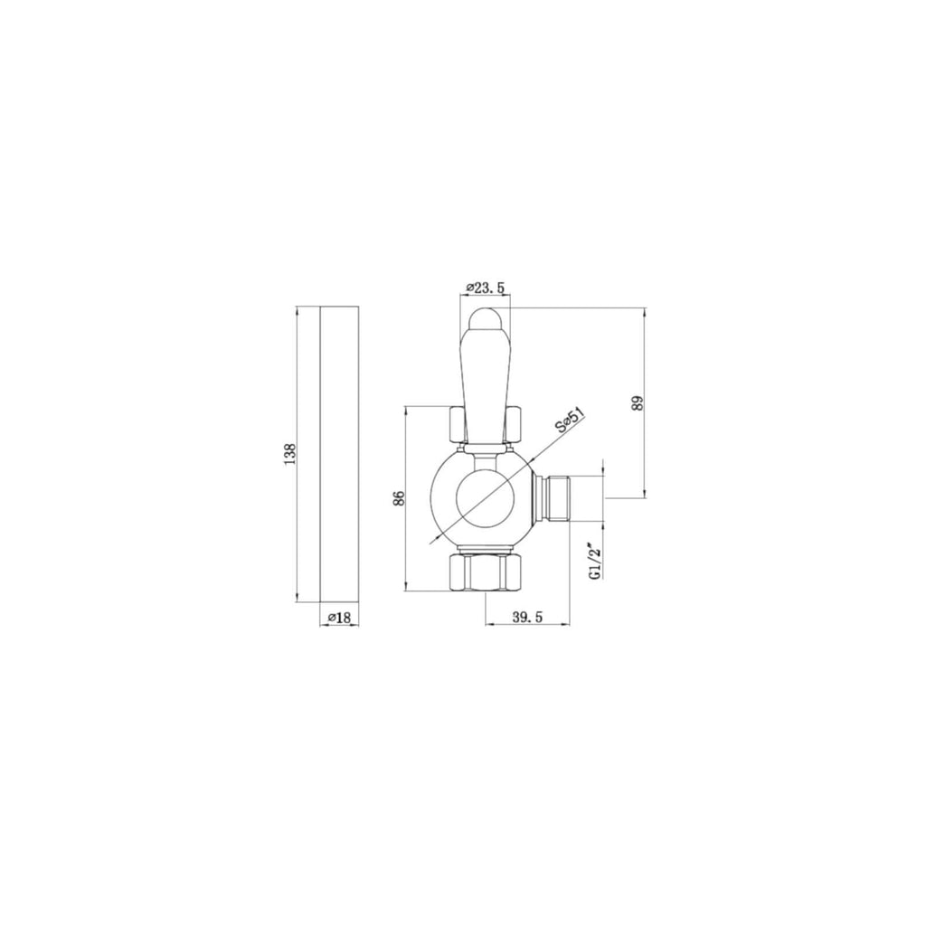Downton traditional shower diverter with 18mm diameter extension pipe - antique brass