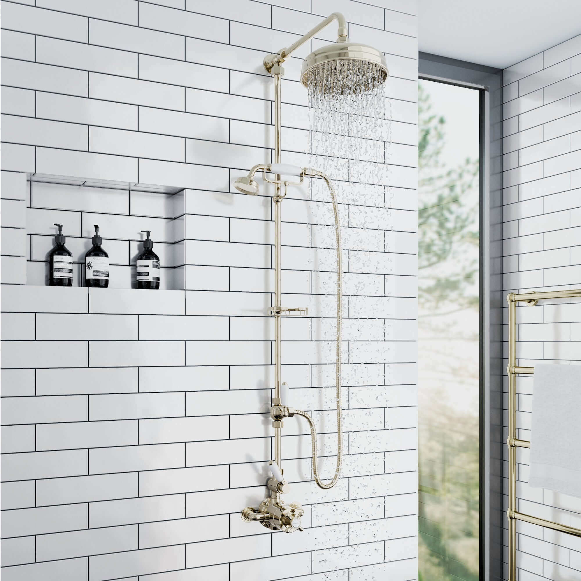 Downton traditional shower diverter with 18mm diameter extension pipe - gold