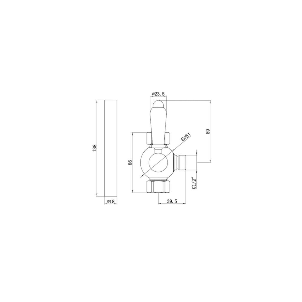 Downton traditional shower diverter with 18mm diameter extension pipe - chrome