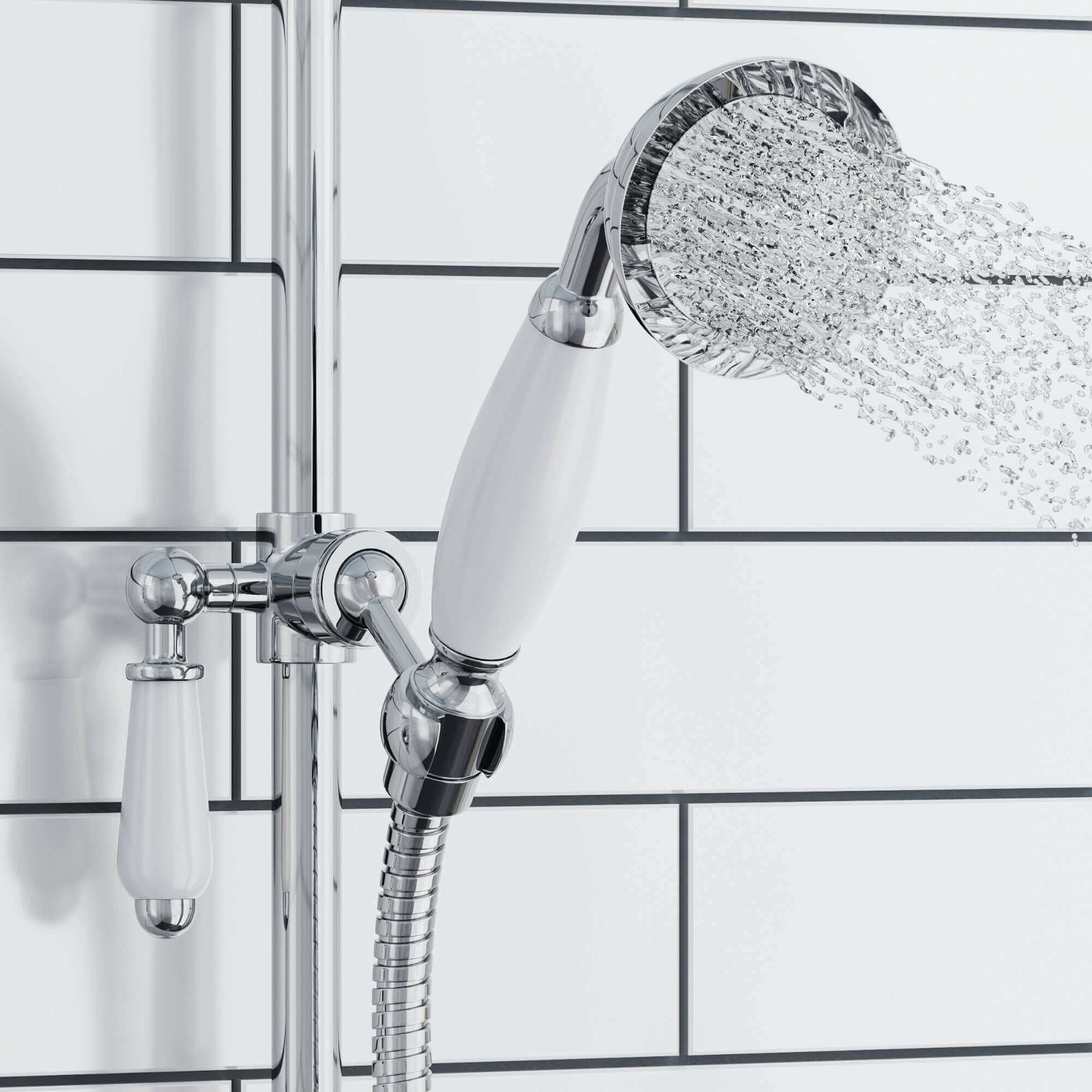 Traditional hand shower ceramic brass - chrome