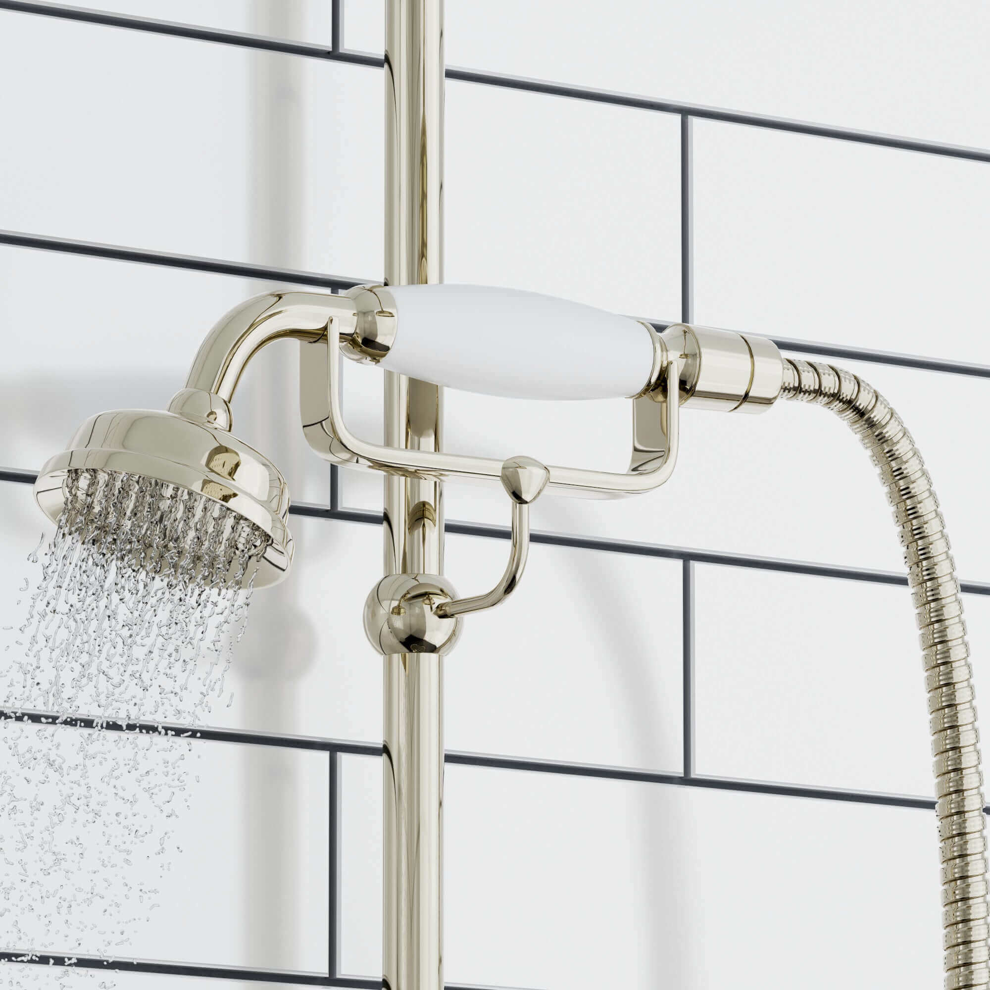 Traditional hand shower ceramic brass - gold