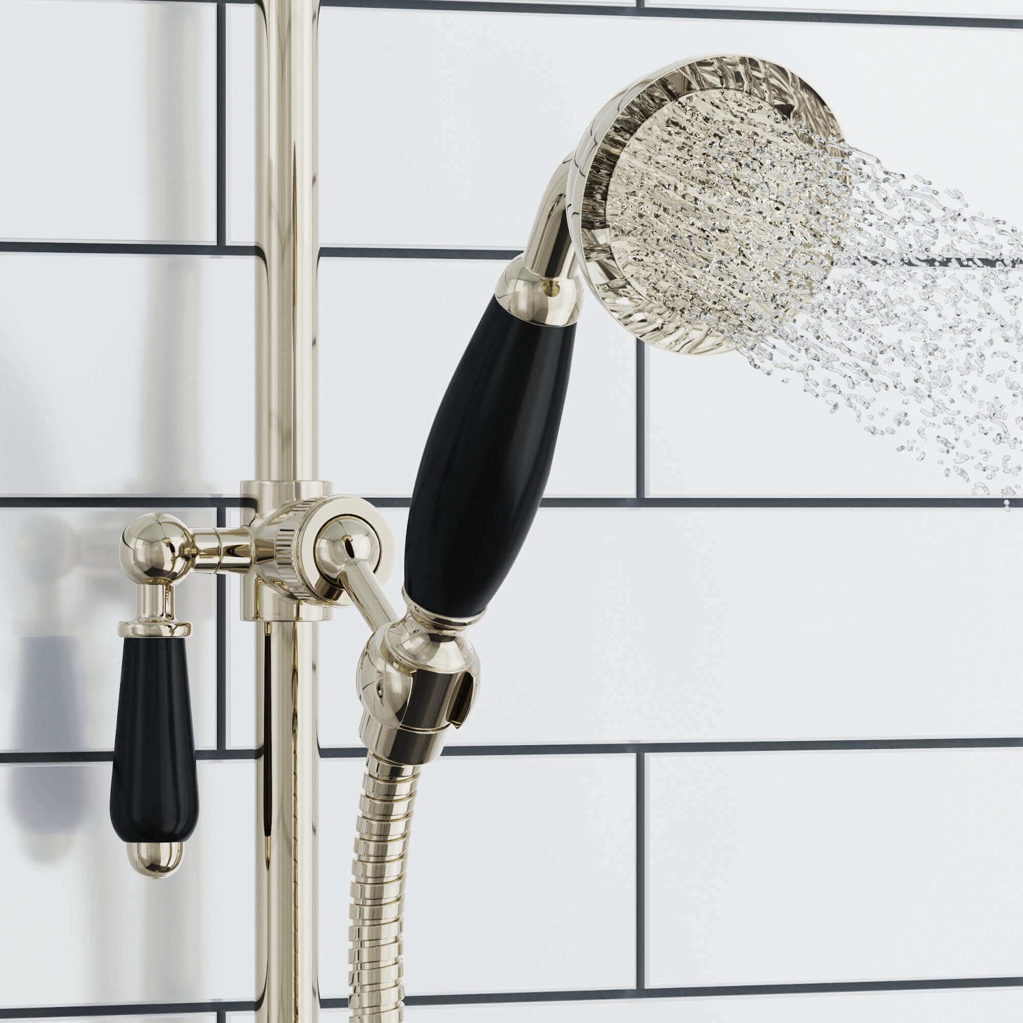Traditional hand shower ceramic brass - gold & black