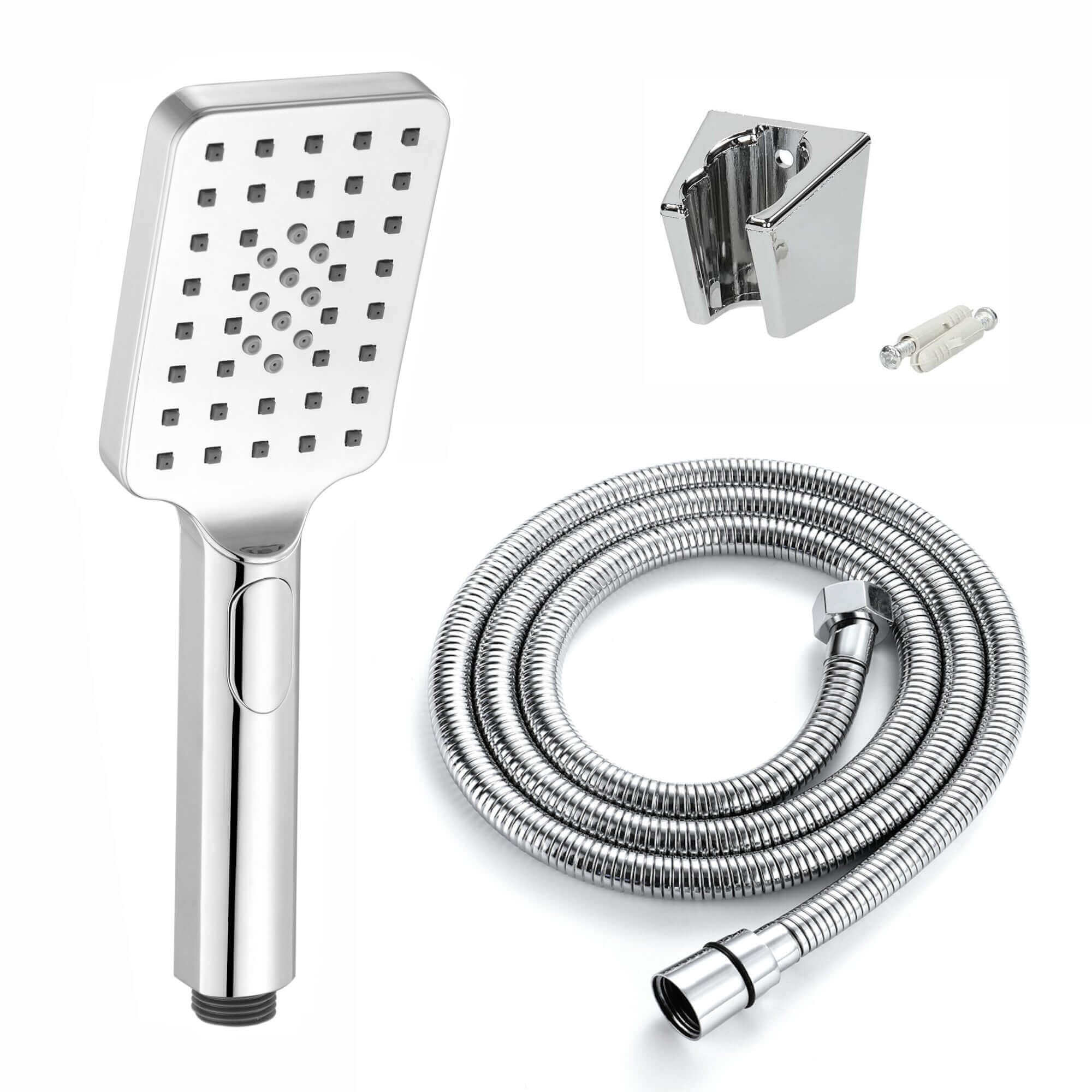 Contemporary Square 3 Function Hand Shower Kit Incl. Hose And Wall Bracket - Chrome
