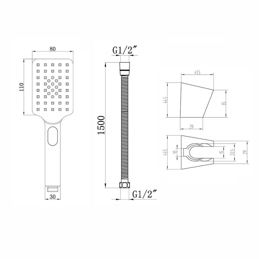 Contemporary Square 3 Function Hand Shower Kit Incl. Hose And Wall Bracket - Chrome