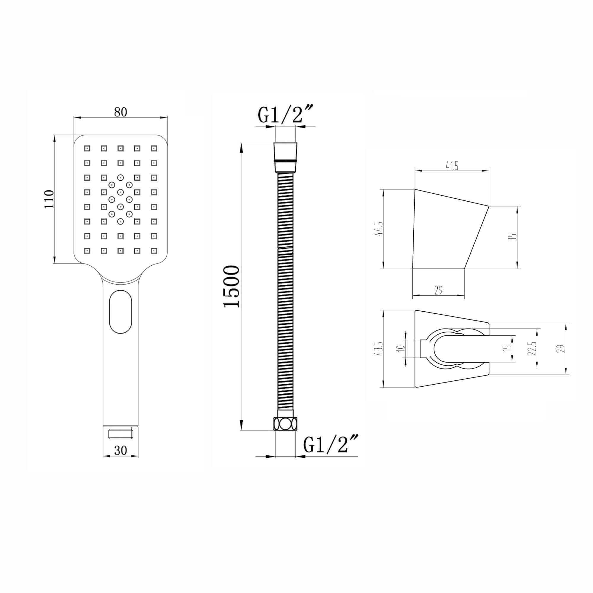 Contemporary Square 3 Function Hand Shower Kit Incl. Hose And Wall Bracket - Chrome