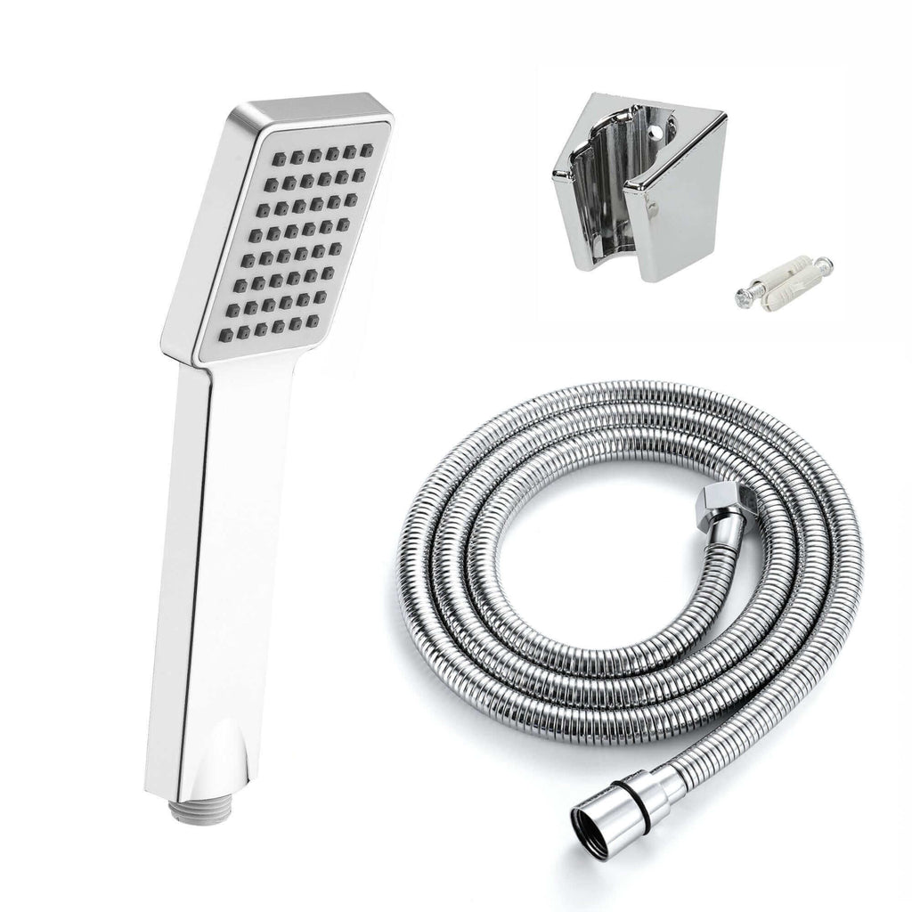 Square Paddle Hand Shower Kit incl. Hose and Wall Bracket - Chrome