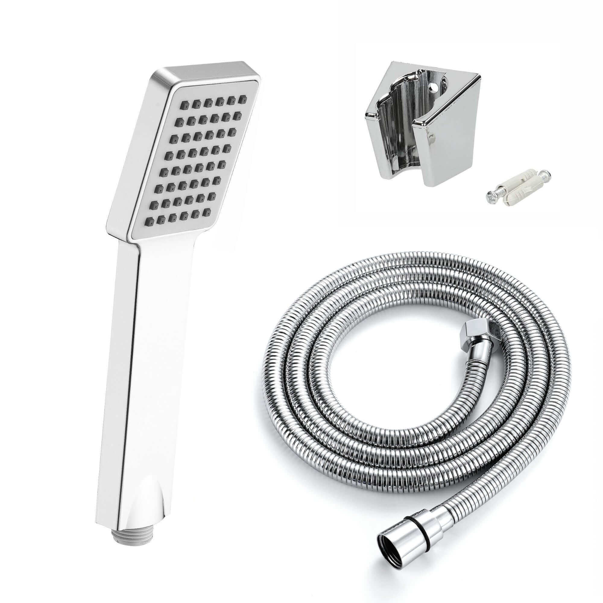 Square Paddle Hand Shower Kit incl. Hose and Wall Bracket - Chrome
