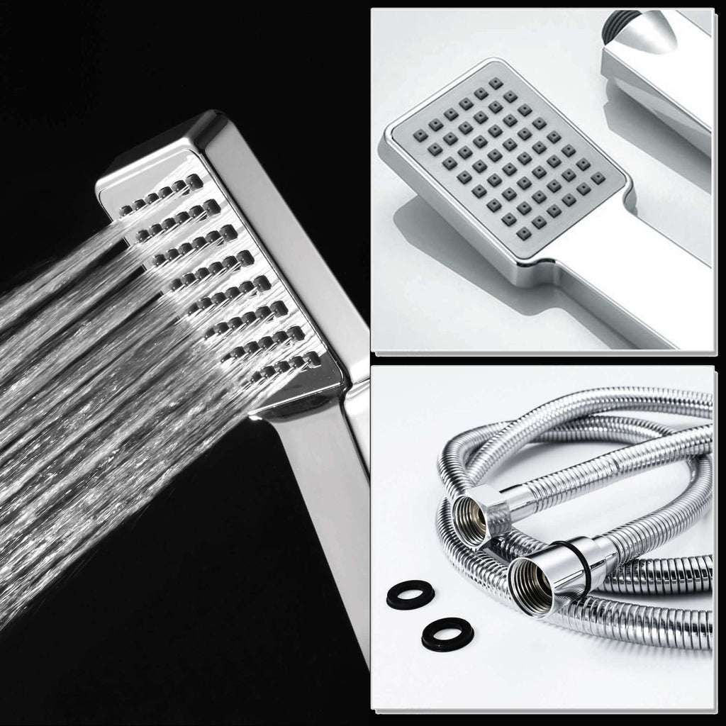 Square Paddle Hand Shower Kit incl. Hose and Wall Bracket - Chrome