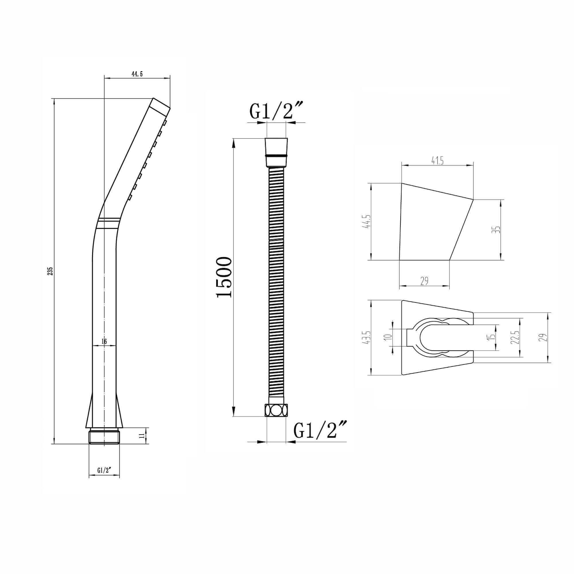Square Paddle Hand Shower Kit incl. Hose and Wall Bracket - Chrome