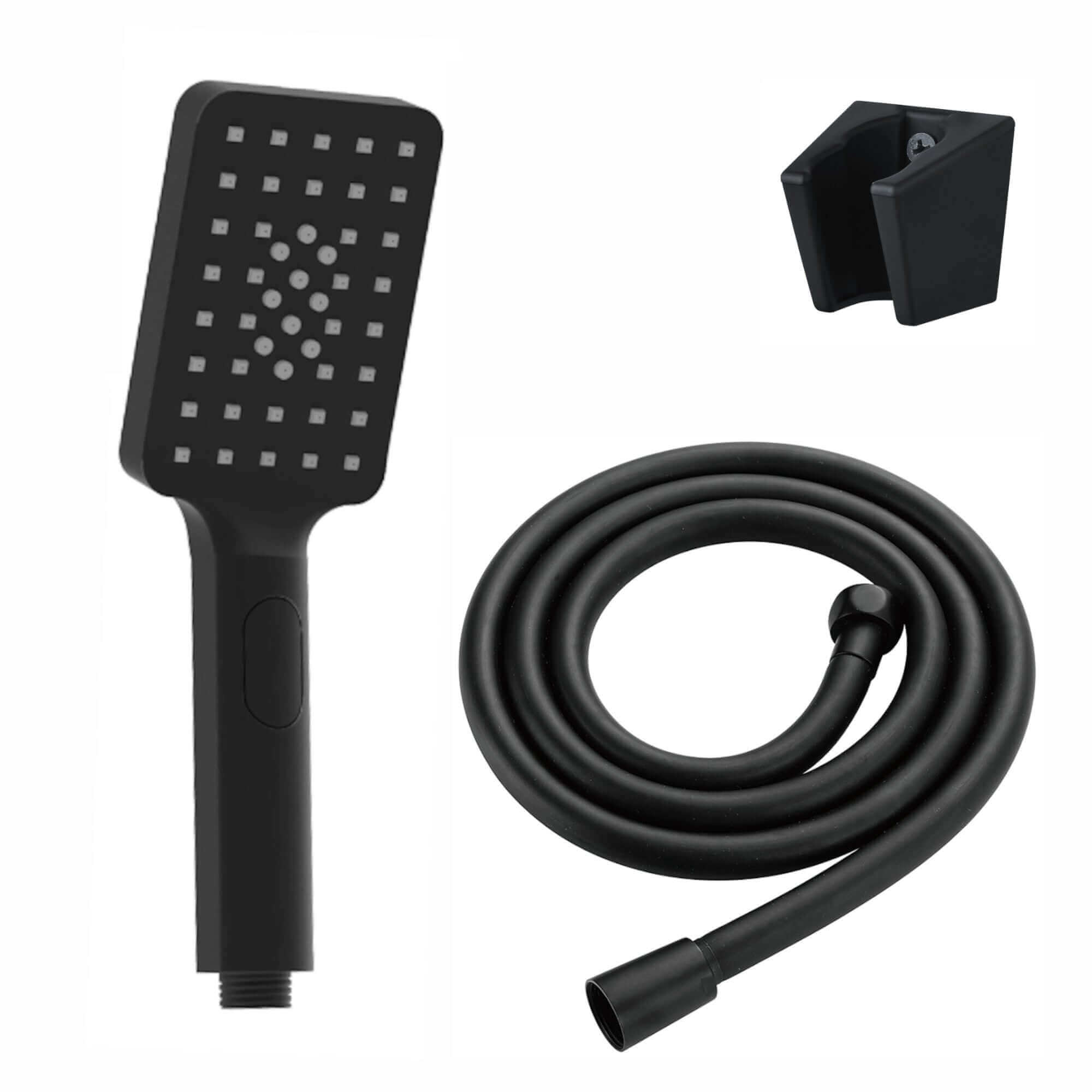 Contemporary Square 3 Function Hand Shower Kit Incl. Hose And Wall Bracket - Black