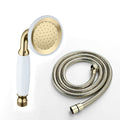 Traditional Handheld Shower Head and Hose Kit Brass with White Ceramic Details - Gold