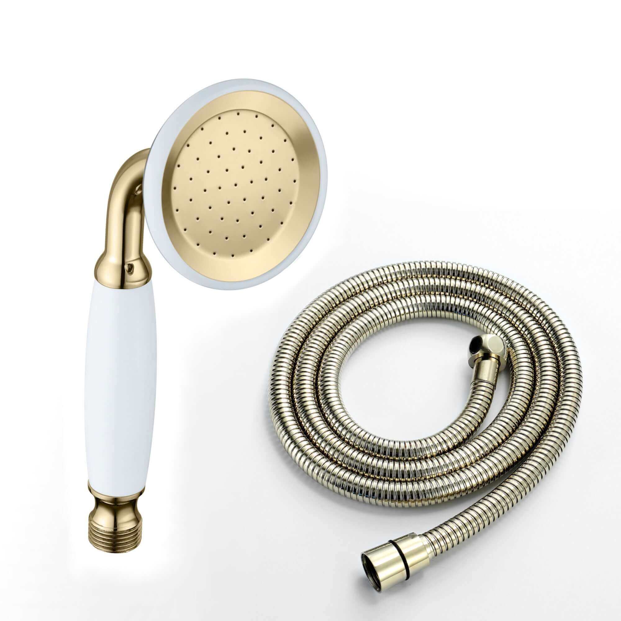 Traditional Handheld Shower Head and Hose Kit Brass with White Ceramic Details - Gold