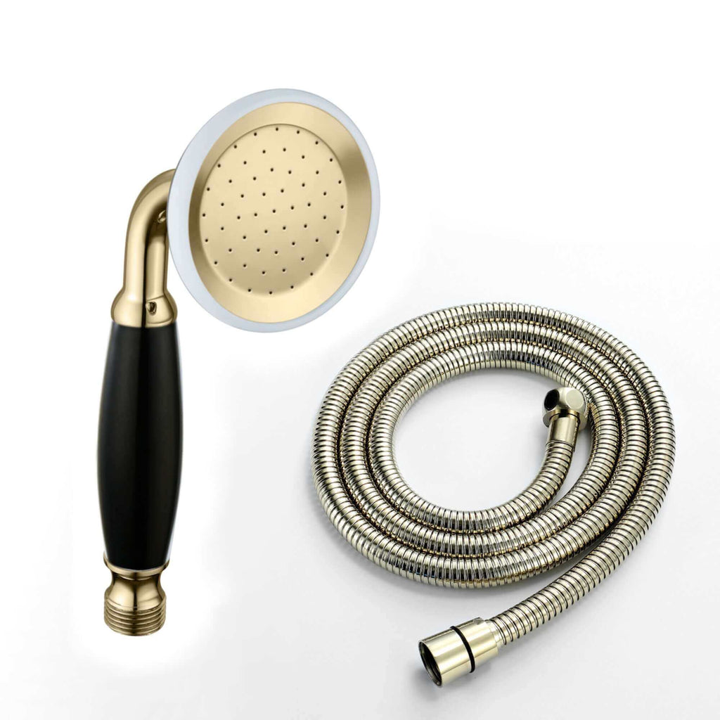 Traditional Handheld Shower Head and Hose Kit Brass with Black Ceramic Details - Gold