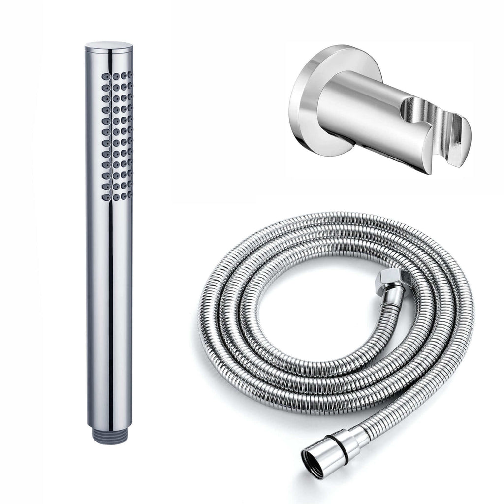 Premium Round Pencil Hand Shower With Silicone Jets Kit Incl. Hose And Luxury Brass Wall Bracket - Chrome