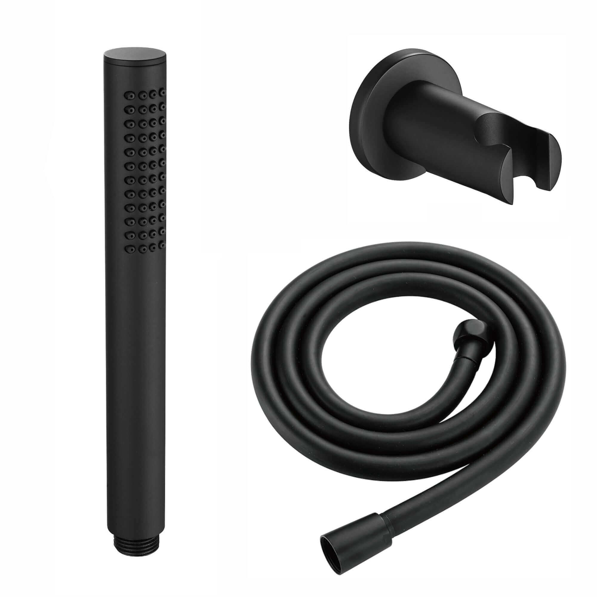 Premium Round Pencil Hand Shower With Silicone Jets Kit Incl. Hose And Luxury Brass Wall Bracket - Matt Black