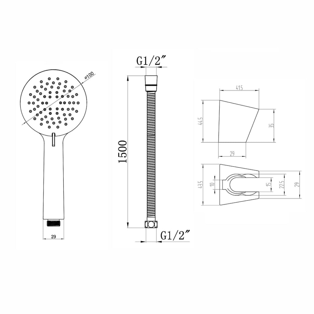 Contemporary 3 Function Hand Shower Kit Incl. Hose And Wall Bracket - Black