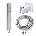 Luxury brass rectangular hand shower kit incl. hose and wall bracket with outlet for concealed installation - chrome