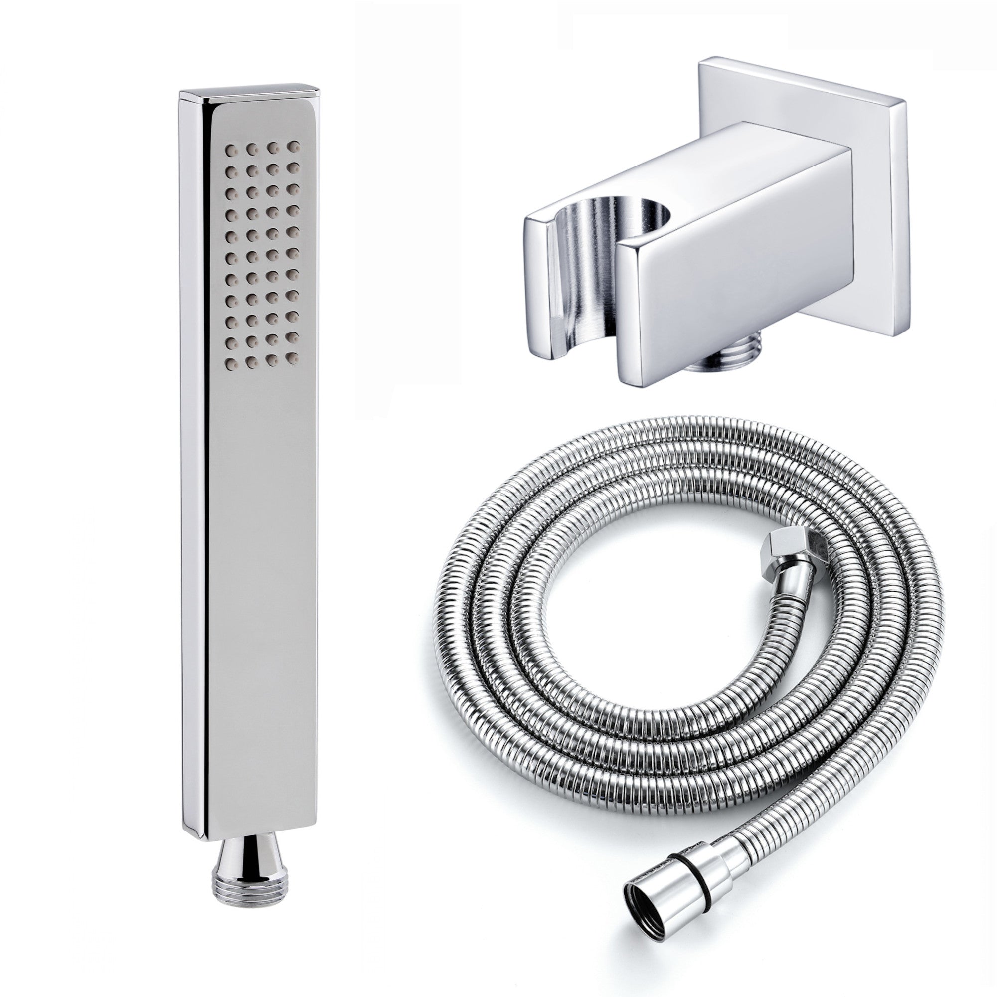 Luxury brass rectangular hand shower kit incl. hose and wall bracket with outlet for concealed installation - chrome