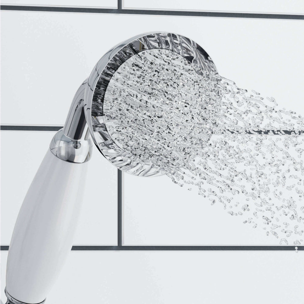 Traditional Brass & White Ceramic Hand Shower Kit Incl. Hose And Wall Bracket With Outlet - Chrome