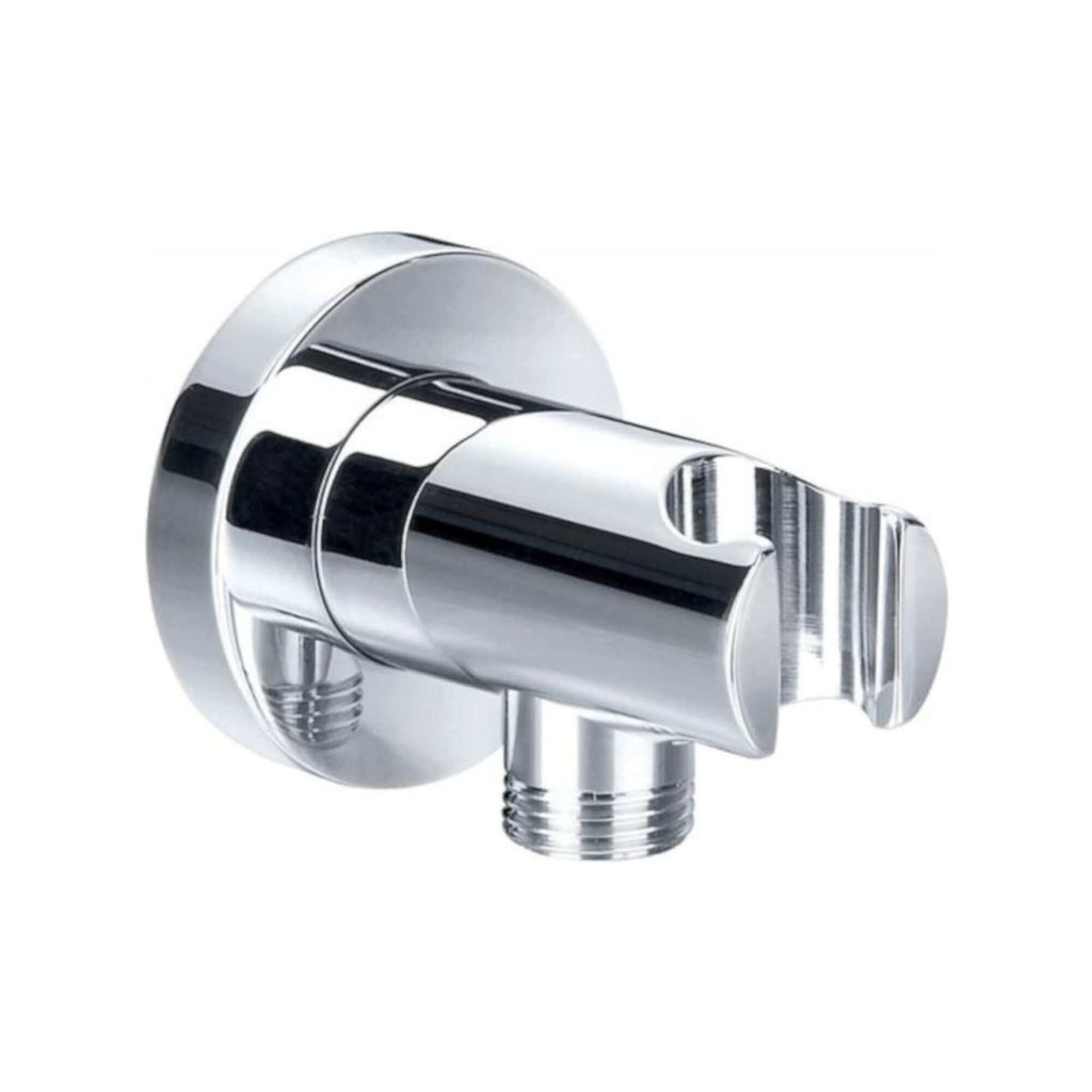 Traditional Brass & White Ceramic Hand Shower Kit Incl. Hose And Wall Bracket With Outlet - Chrome