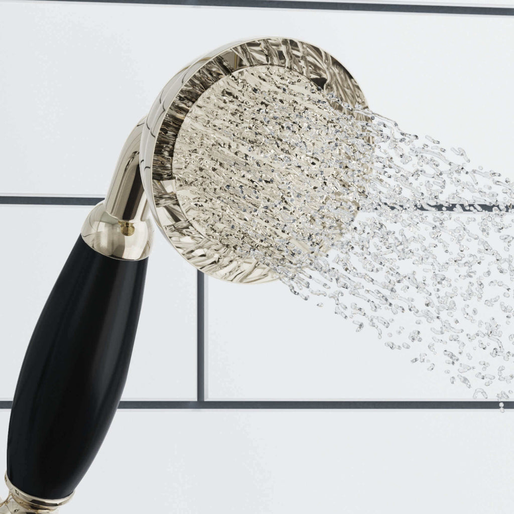 Traditional Brass & Black Ceramic Hand Shower Kit Incl. Hose And Wall Bracket With Outlet - Gold