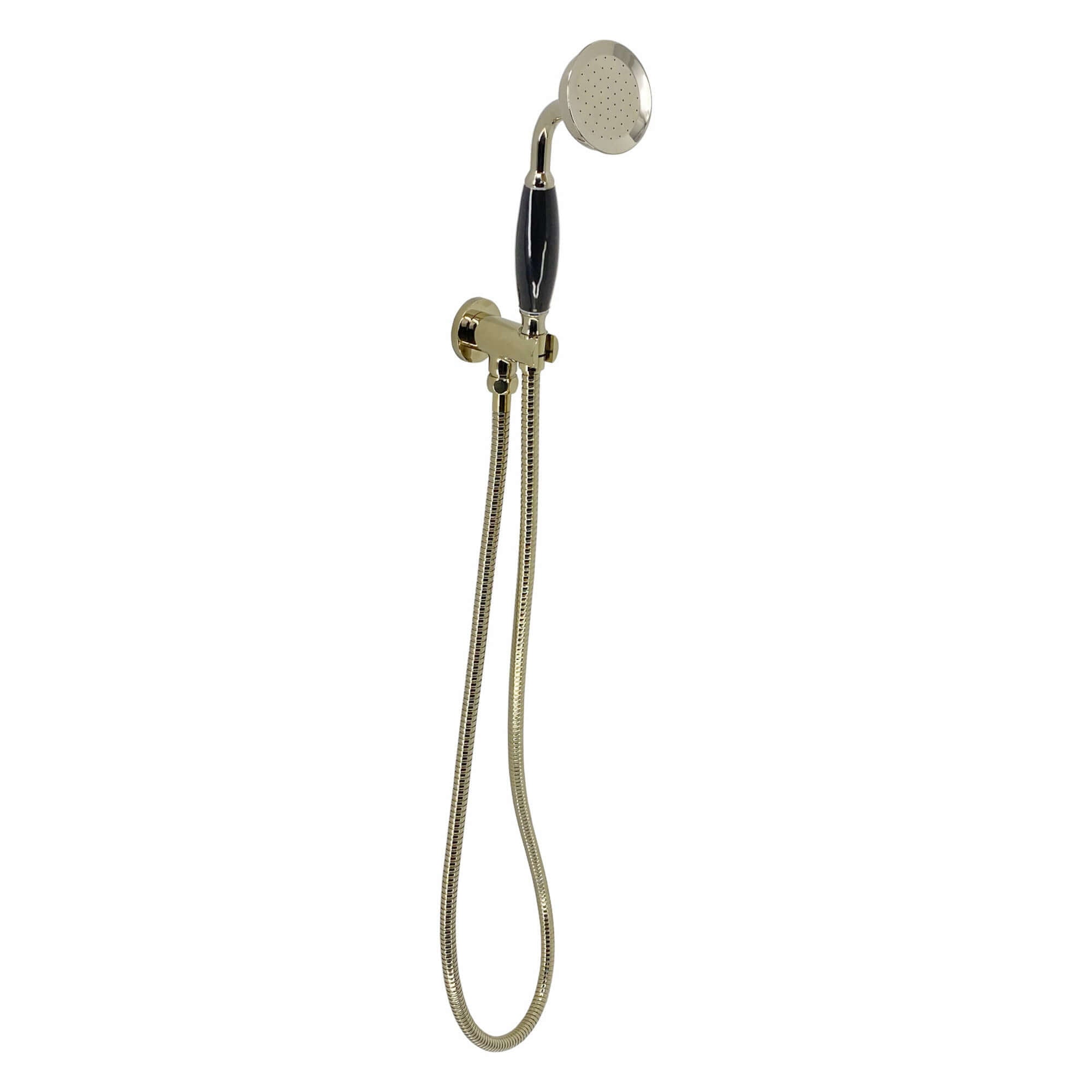 Traditional Brass & Black Ceramic Hand Shower Kit Incl. Hose And Wall Bracket With Outlet - Gold