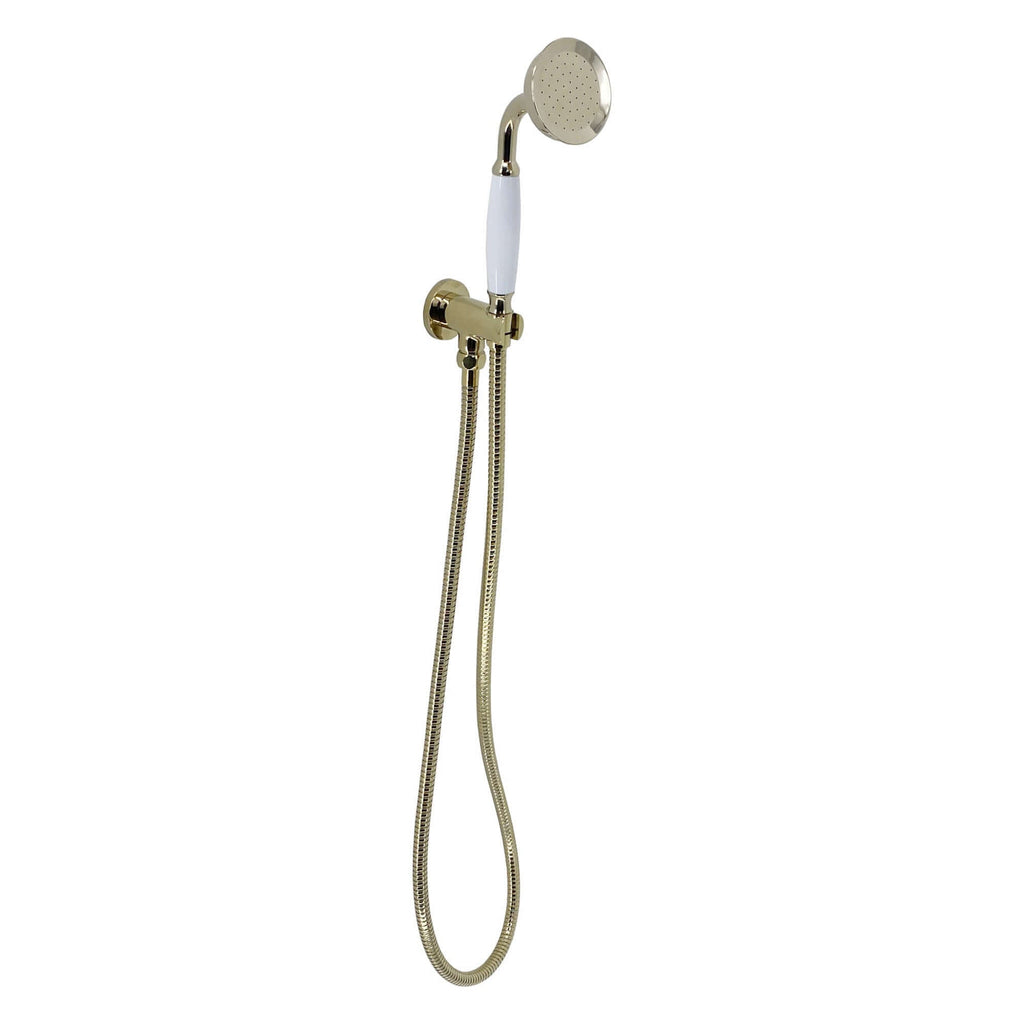 Traditional Brass & White Ceramic Hand Shower Kit Incl. Hose And Wall Bracket With Outlet - Gold