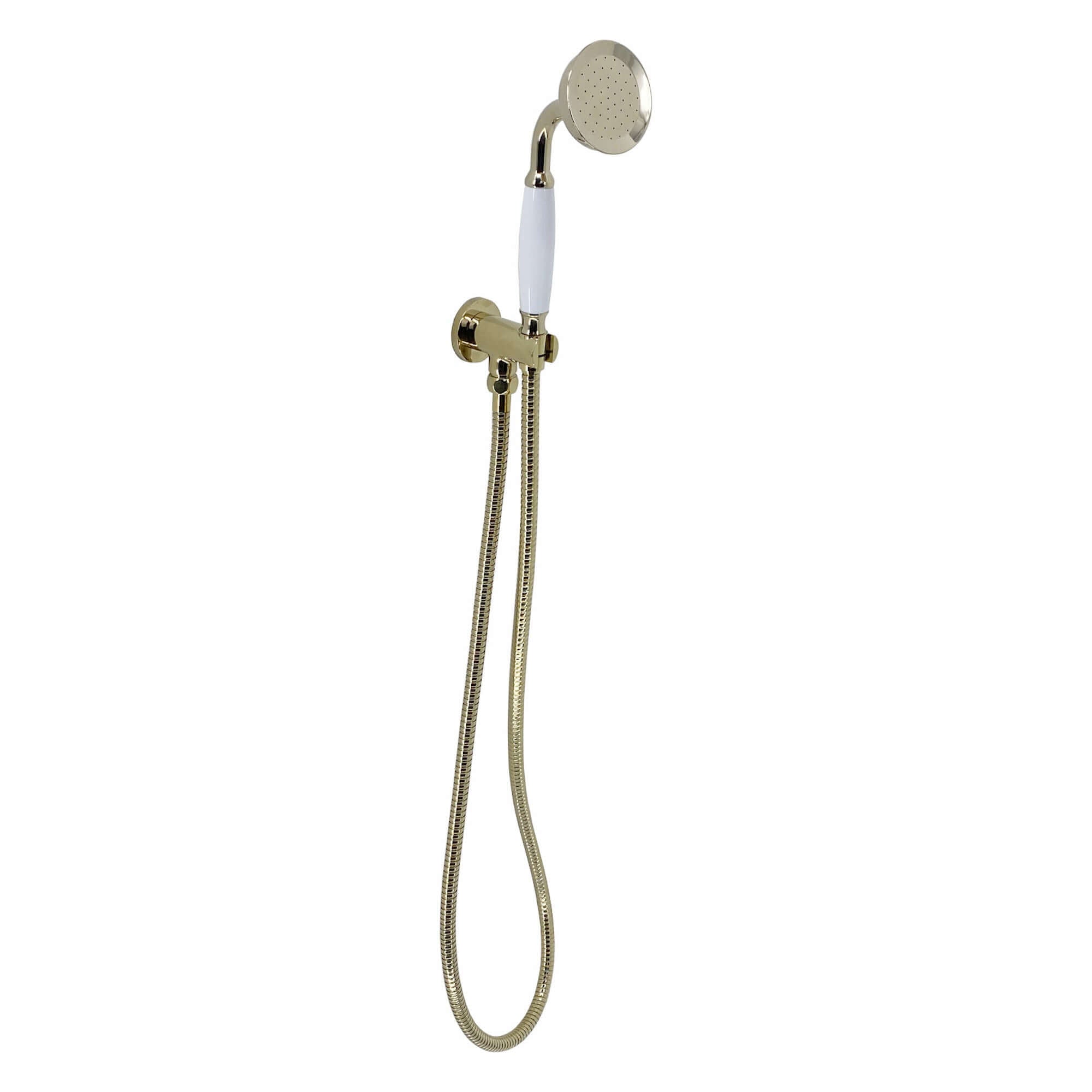 Traditional Brass & White Ceramic Hand Shower Kit Incl. Hose And Wall Bracket With Outlet - Gold