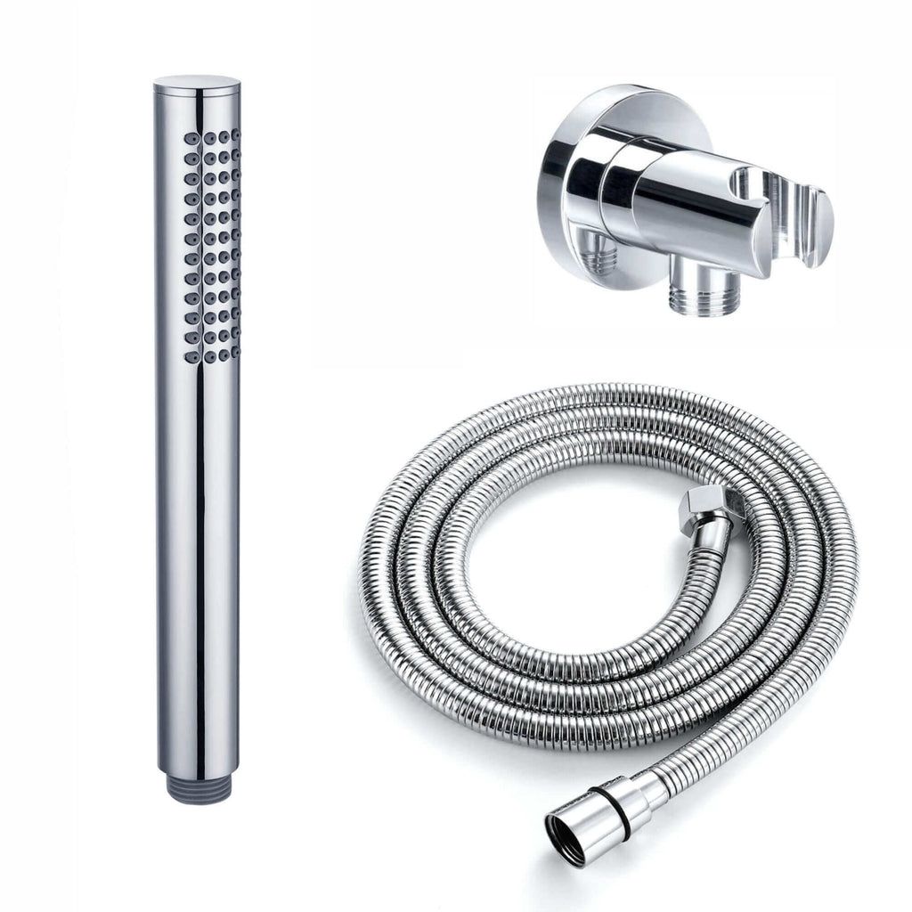 Premium Round Pencil Hand Shower With Silicone Jets Kit Incl. Hose And Wall Bracket With Outlet - Chrome