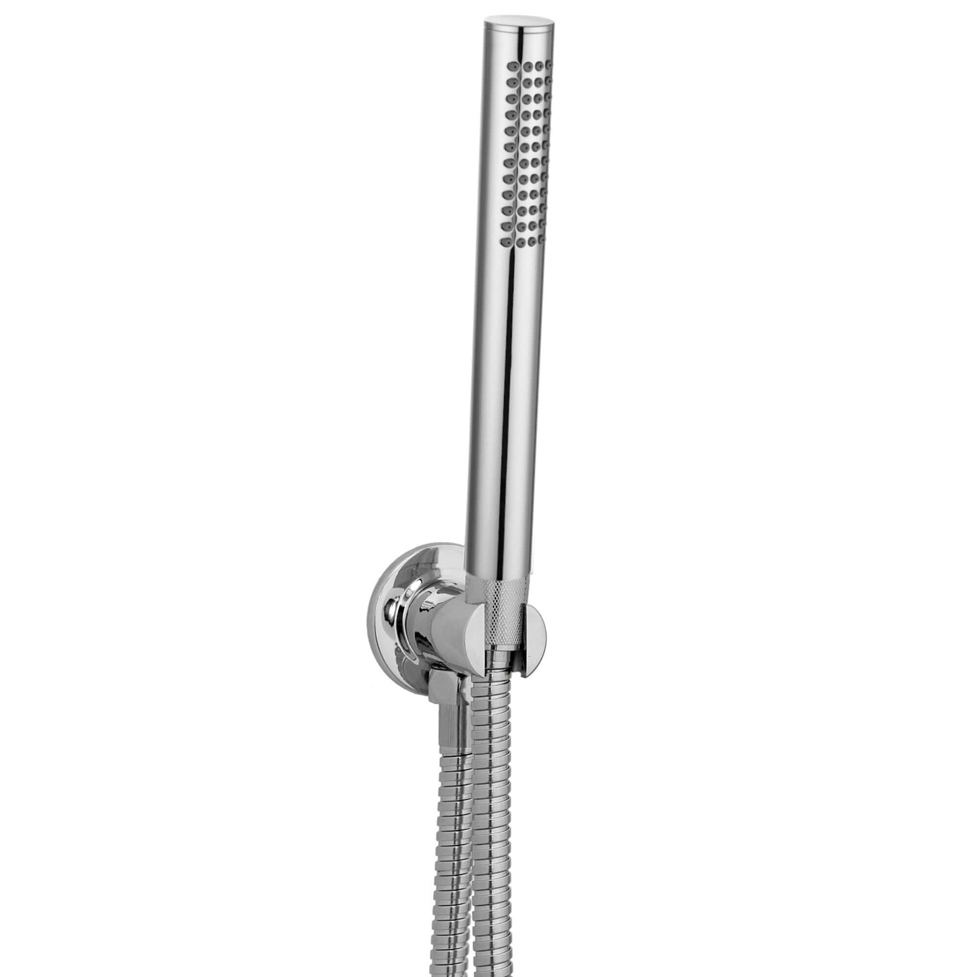 Premium Round Pencil Hand Shower With Silicone Jets Kit Incl. Hose And Wall Bracket With Outlet - Chrome