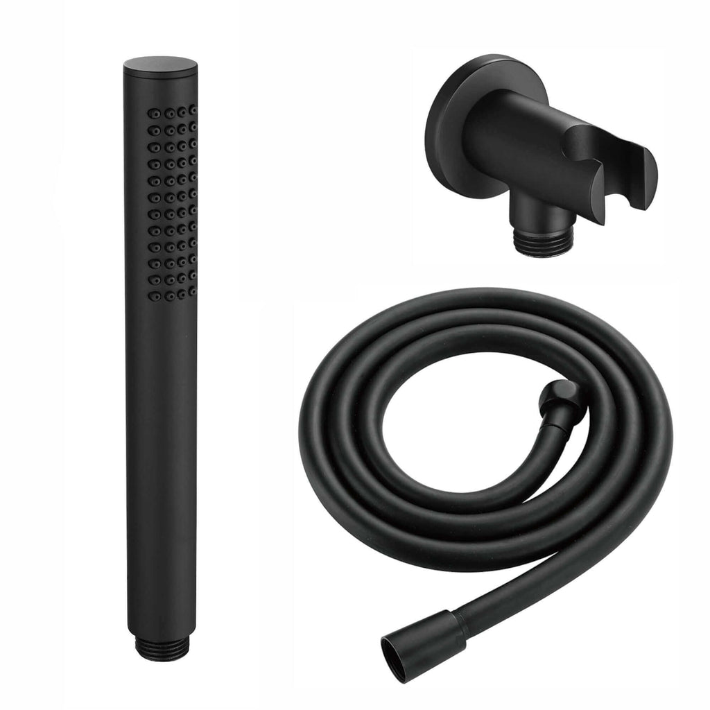 Premium Round Pencil Hand Shower With Silicone Jets Kit Incl. Hose And Wall Bracket With Outlet - Matt Black