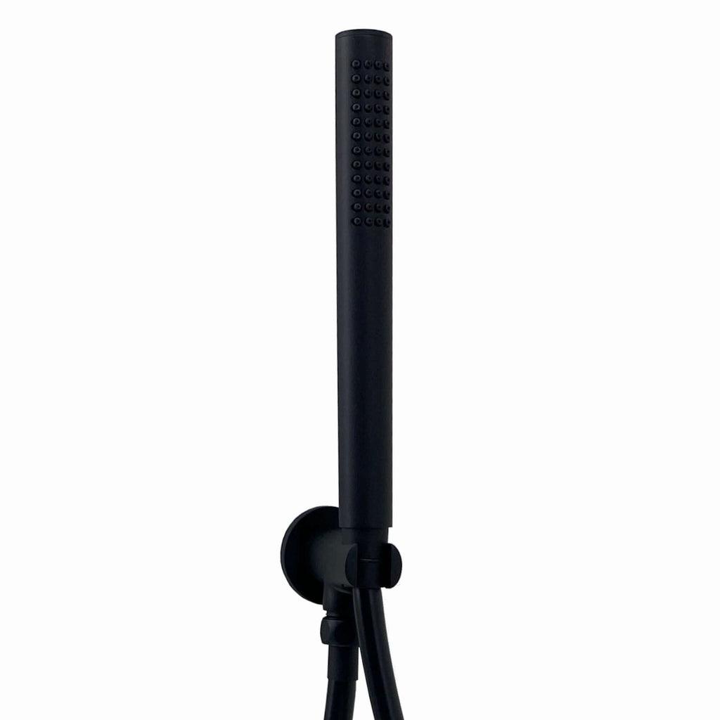 Premium Round Pencil Hand Shower With Silicone Jets Kit Incl. Hose And Wall Bracket With Outlet - Matt Black