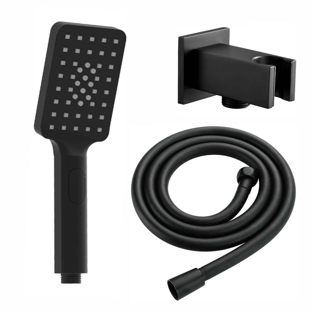 Contemporary Square 3 Function Hand Shower Kit Incl. Hose And Wall Bracket With Outlet - Black