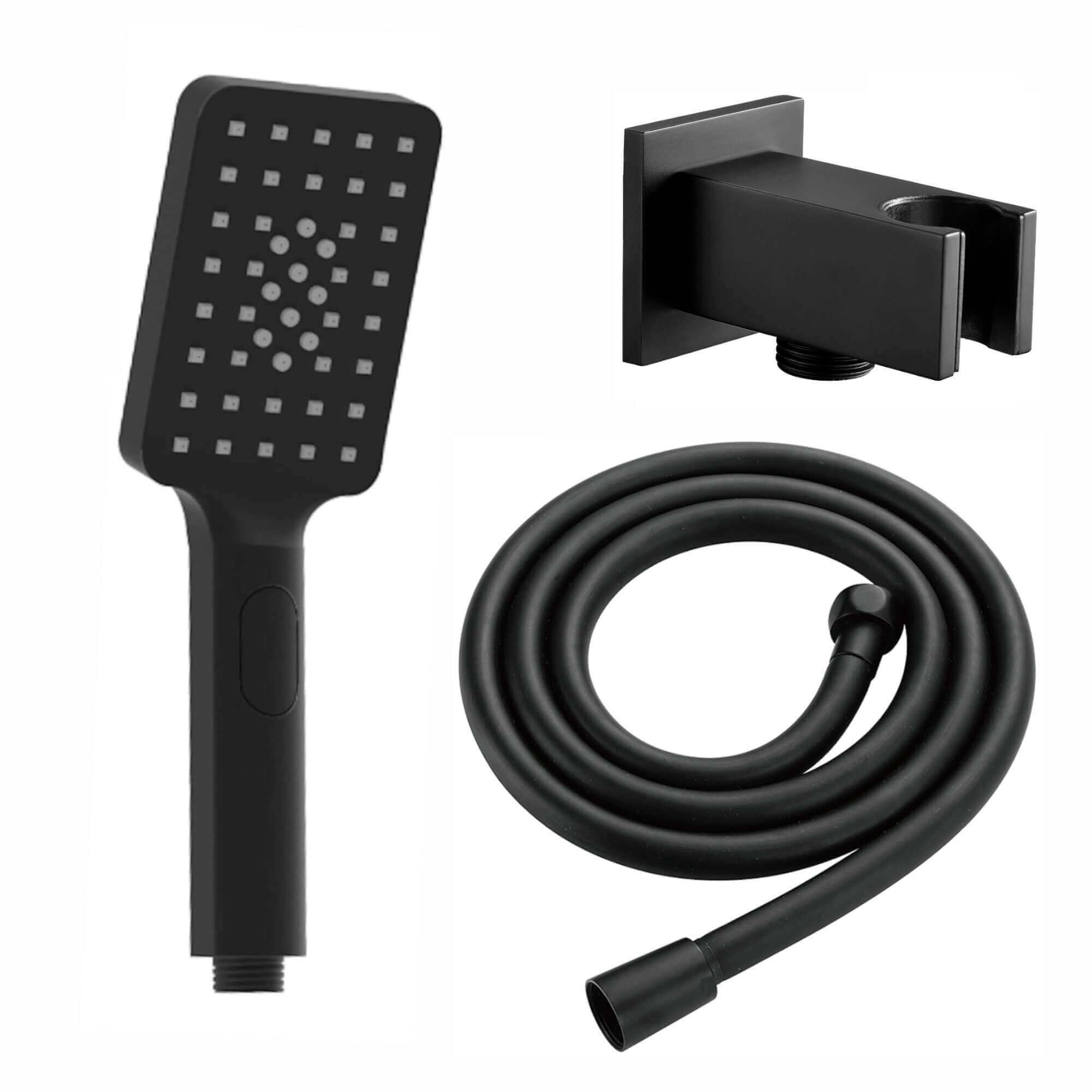Contemporary Square 3 Function Hand Shower Kit Incl. Hose And Wall Bracket With Outlet - Black