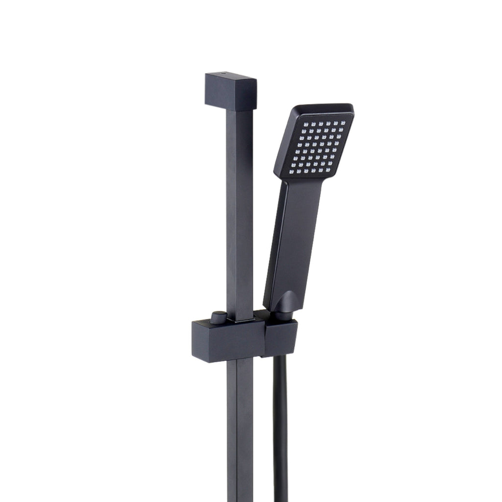 Square Design Shower Slider Riser Rail Kit With Handset And Hose - Black