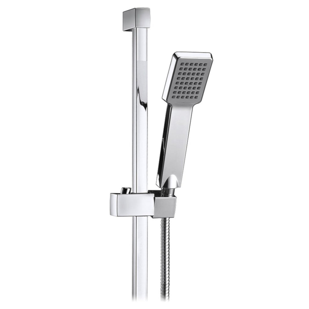 Square design shower slider riser rail kit with handset and hose - chrome