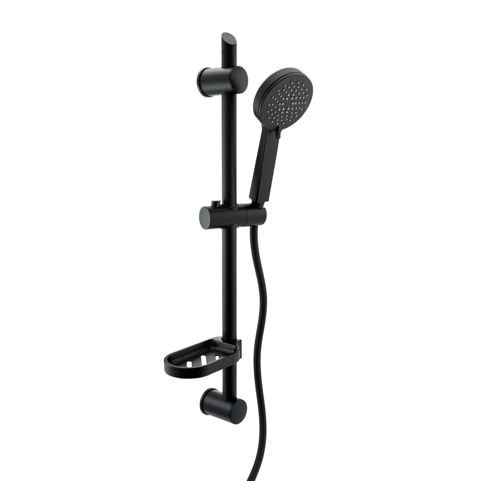 Adjustable Shower Slider Riser Rail Kit With 3 Setting Shower Head, Hose and Soap Holder - Black