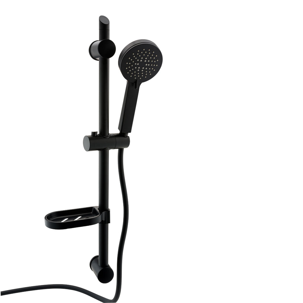 Adjustable Shower Slider Riser Rail Kit With 3 Setting Shower Head, Hose and Soap Holder - Black
