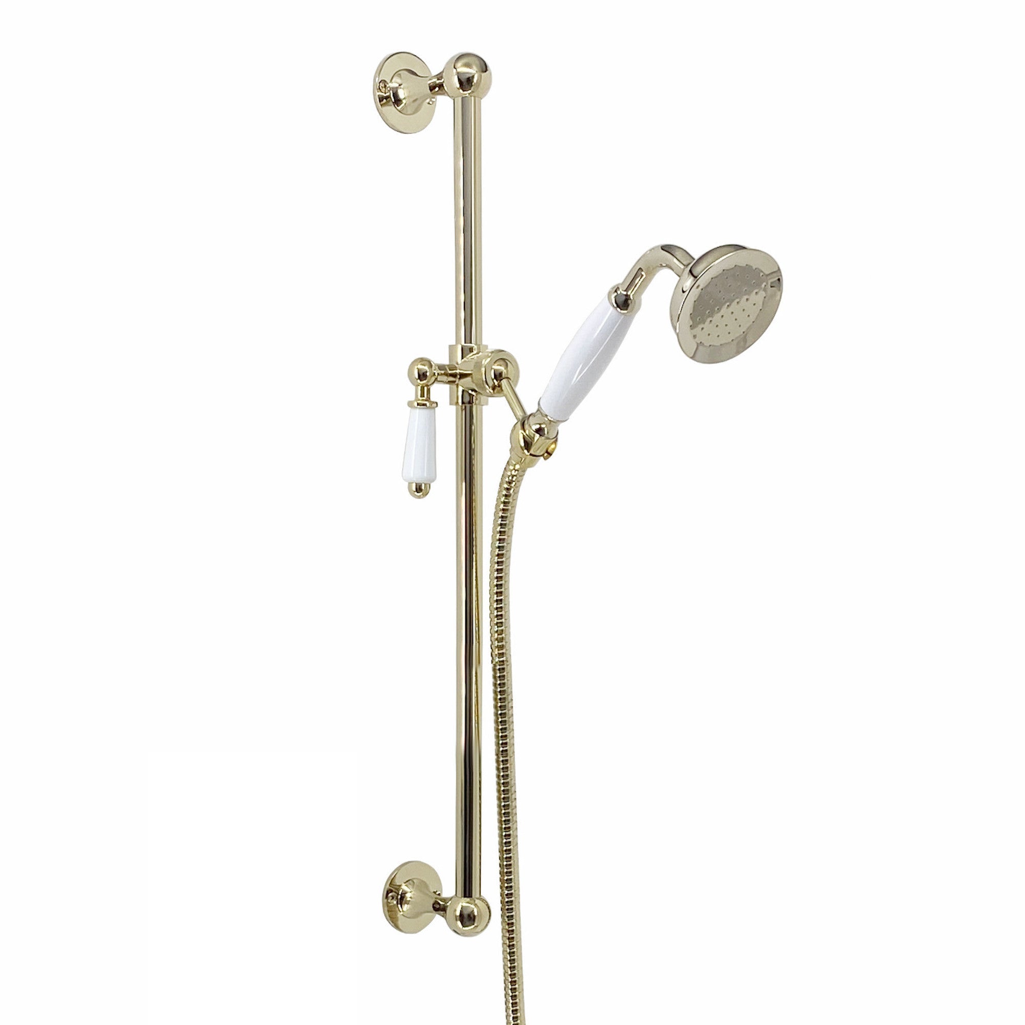 Traditional Shower Slider Rail Kit Lever Design With Brass White Ceramic Handset and Hose - Gold