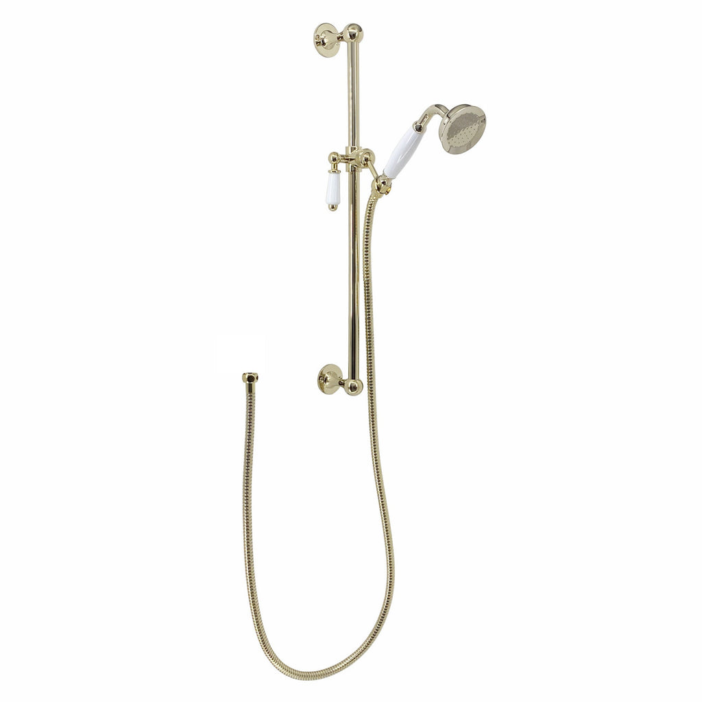 Traditional Shower Slider Rail Kit Lever Design With Brass White Ceramic Handset and Hose - Gold