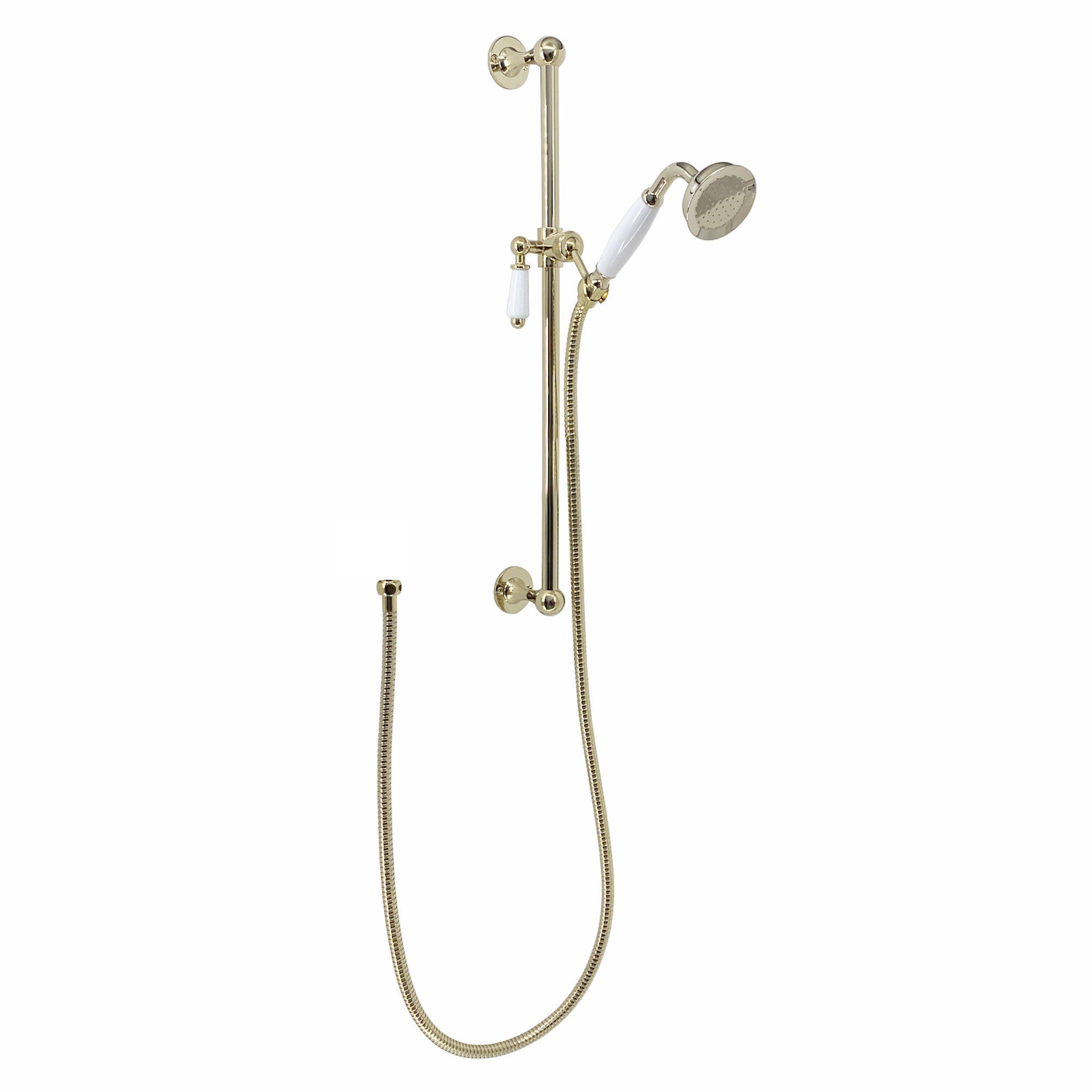 Traditional Shower Slider Rail Kit Lever Design With Brass White Ceramic Handset and Hose - Gold