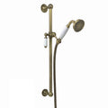 Traditional Shower Slider Rail Kit Lever Design With Brass White Ceramic Handset and Hose - Antique Brass