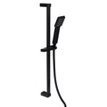 Square contemporary shower slider riser rail kit with handset and hose - black