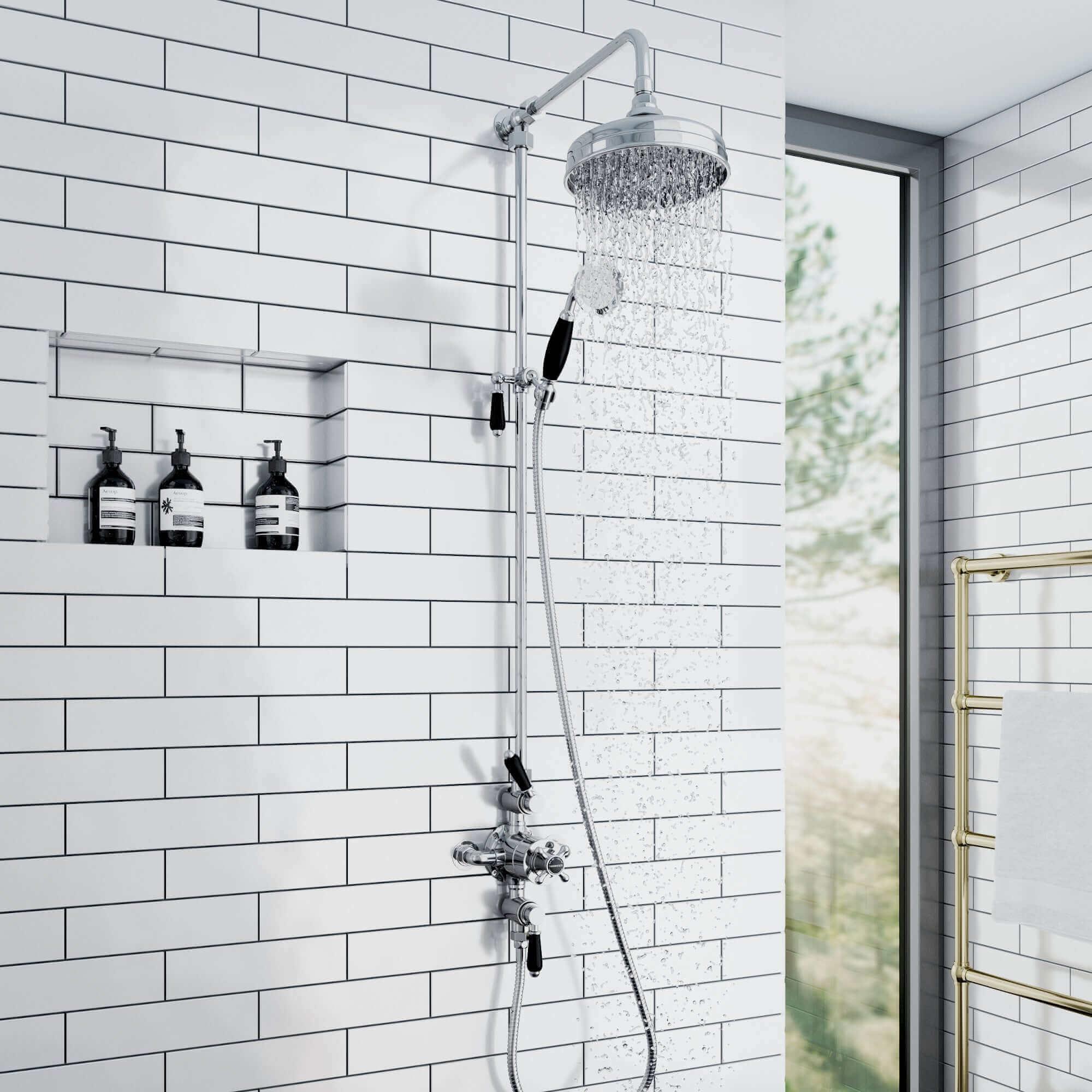 Downton shower rigid riser rail traditional brass - chrome