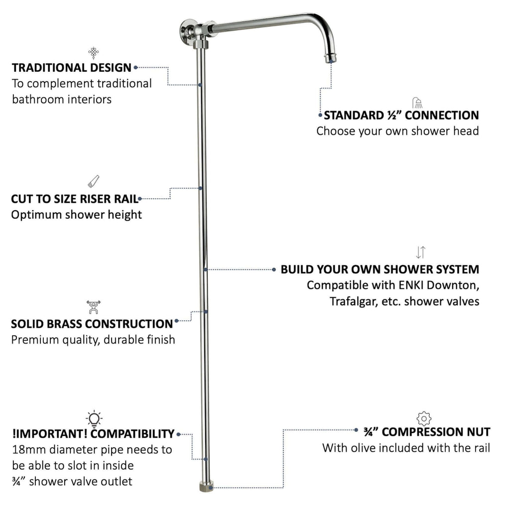 Downton shower rigid riser rail traditional brass - chrome