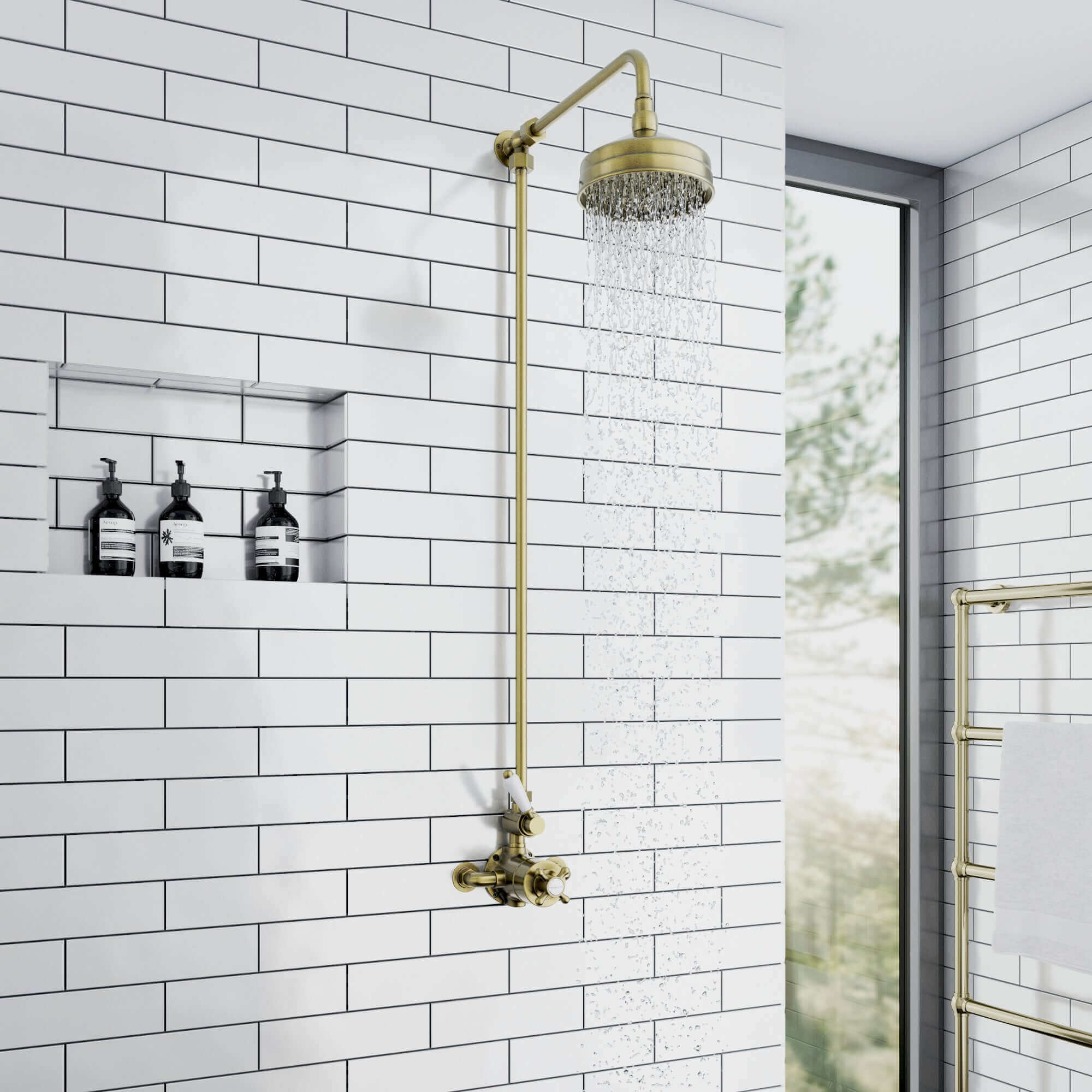 Downton shower rigid riser rail traditional - antique brass