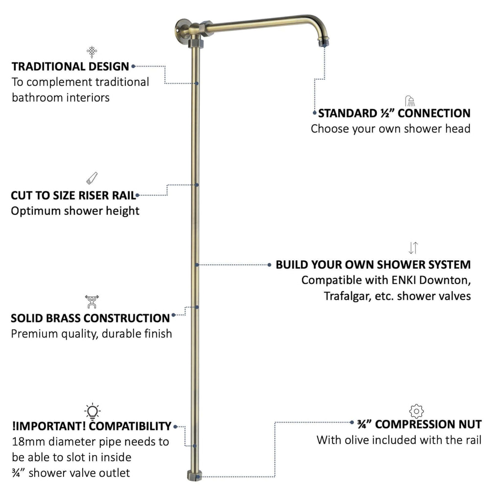 Downton shower rigid riser rail traditional - antique brass
