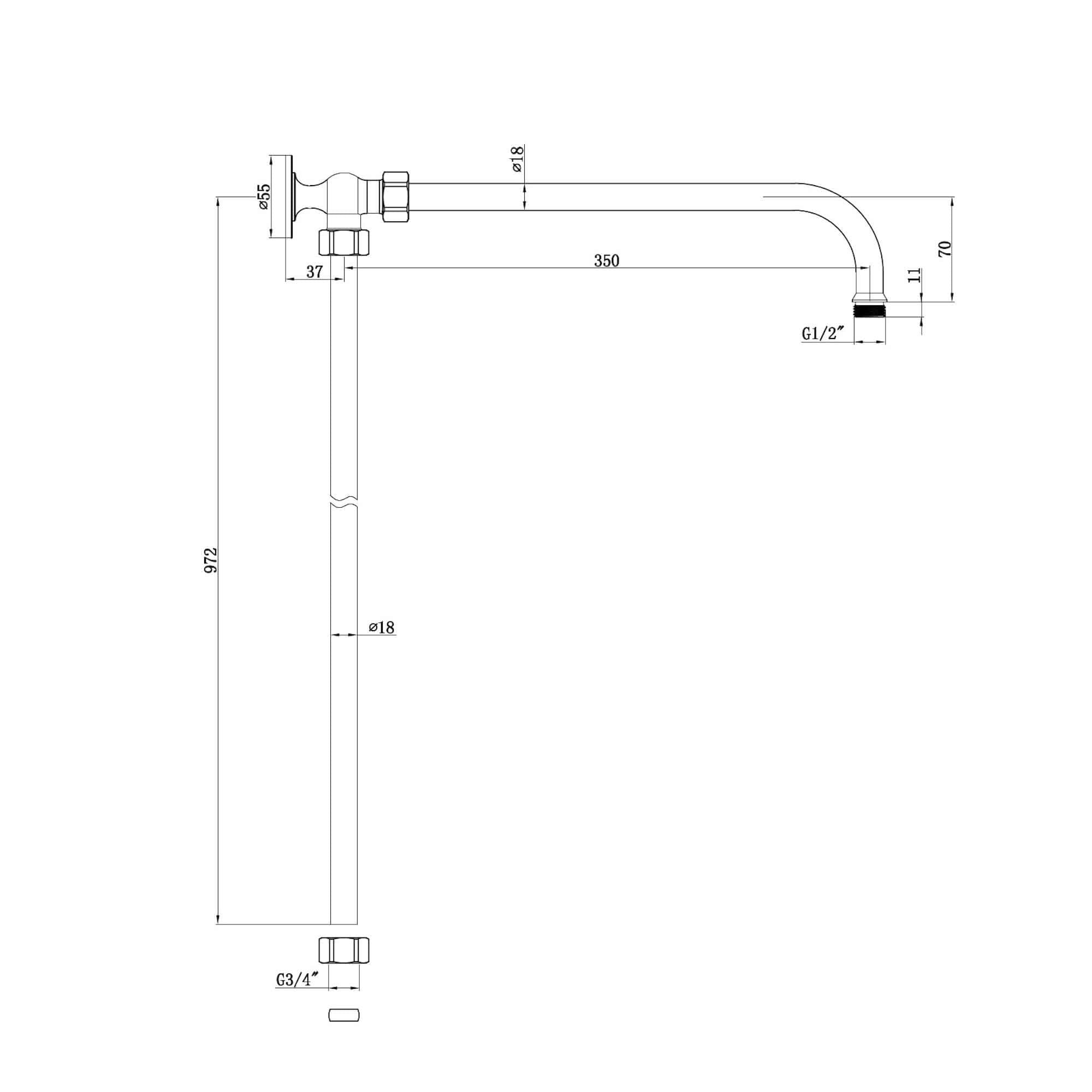 Downton shower rigid riser rail traditional - antique brass