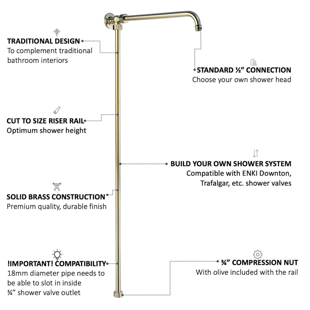Downton shower rigid riser rail traditional - gold