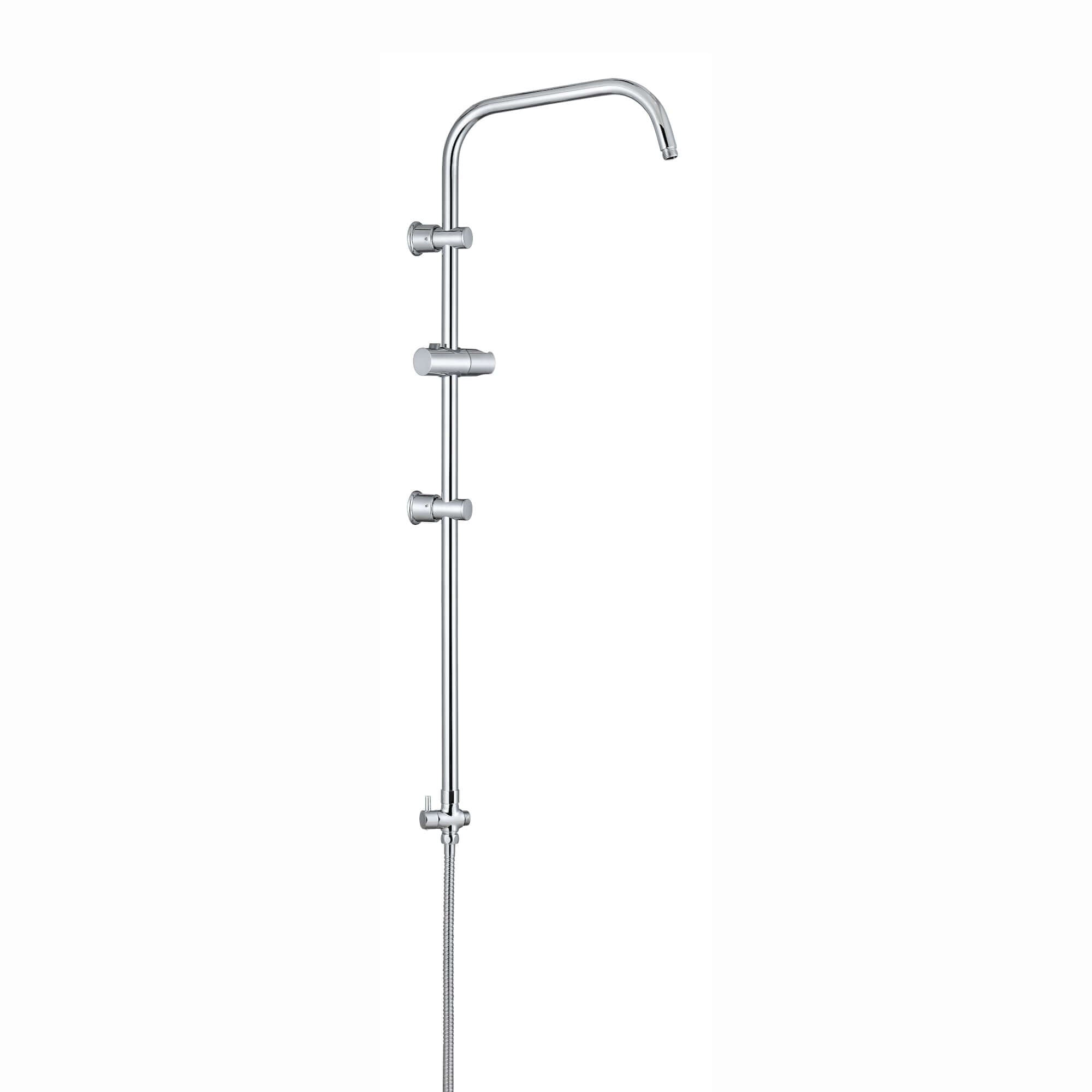 Carre shower adjustable rigid riser rail angled with 2 wall brackets, handset bracket, diverter, connecting hose - chrome